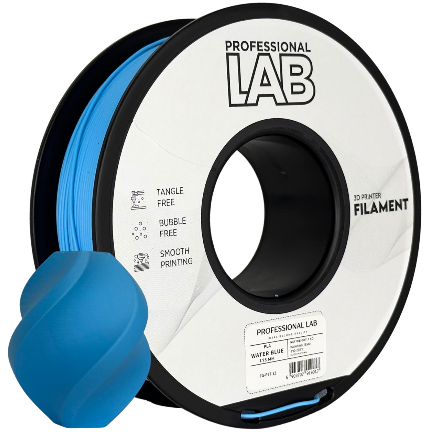 филамент за 3D принтери за принтери и печатащи устройства на 3D print Filament филамент за 3D принтери PLA water blue 1кг. водно синьо PLA water blue, Prof. Lab. Ниски цени, прецизно изпълнение, високо качество.