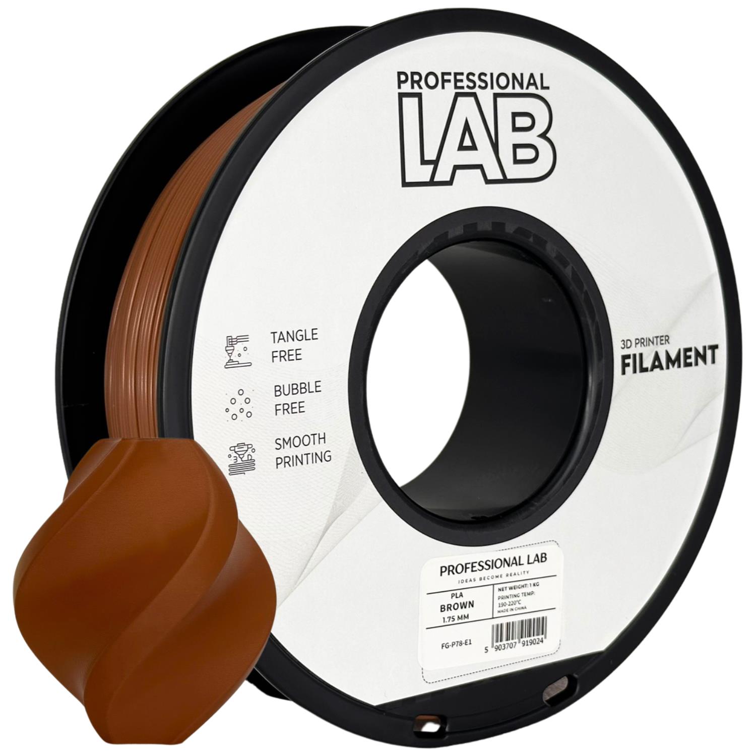 филамент за 3D принтери за принтери и печатащи устройства на 3D print Filament филамент за 3D принтери PLA brown 1кф кафяв PLA brown, Prof. Lab. Ниски цени, прецизно изпълнение, високо качество.