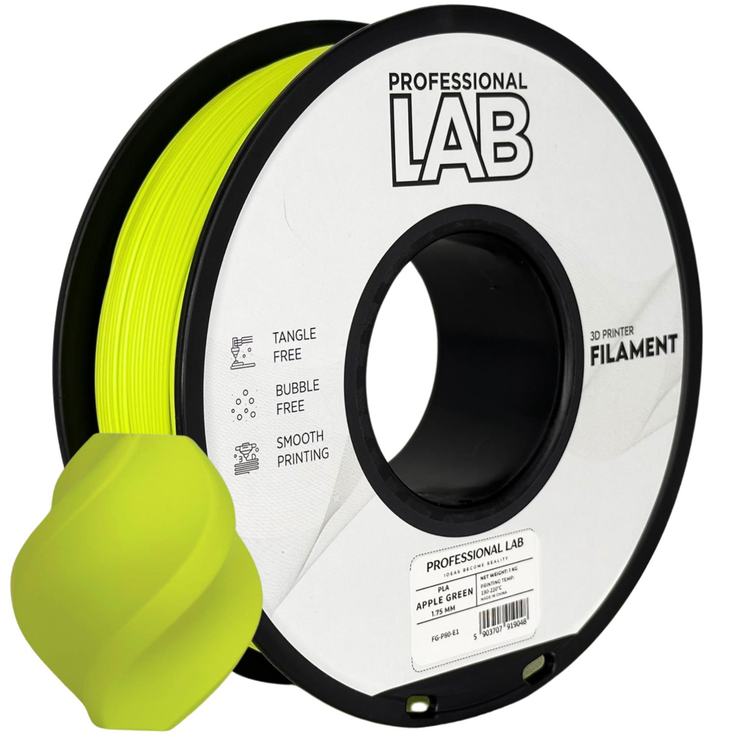 филамент за 3D принтери за принтери и печатащи устройства на 3D print Filament филамент за 3D принтери PLA apple green 1кг. ябълково зелено PLA apple green, Prof. Lab. Ниски цени, прецизно изпълнение, високо качество.