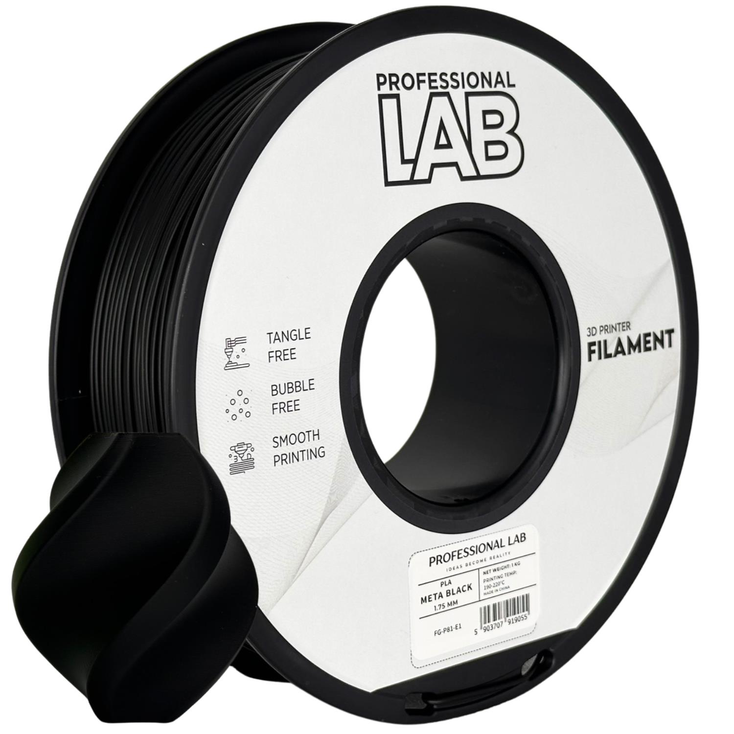 филамент за 3D принтери за принтери и печатащи устройства на 3D print Filament филамент за 3D принтери PLA meta black 1кг мета черен PLA meta black, Prof. Lab. Ниски цени, прецизно изпълнение, високо качество.