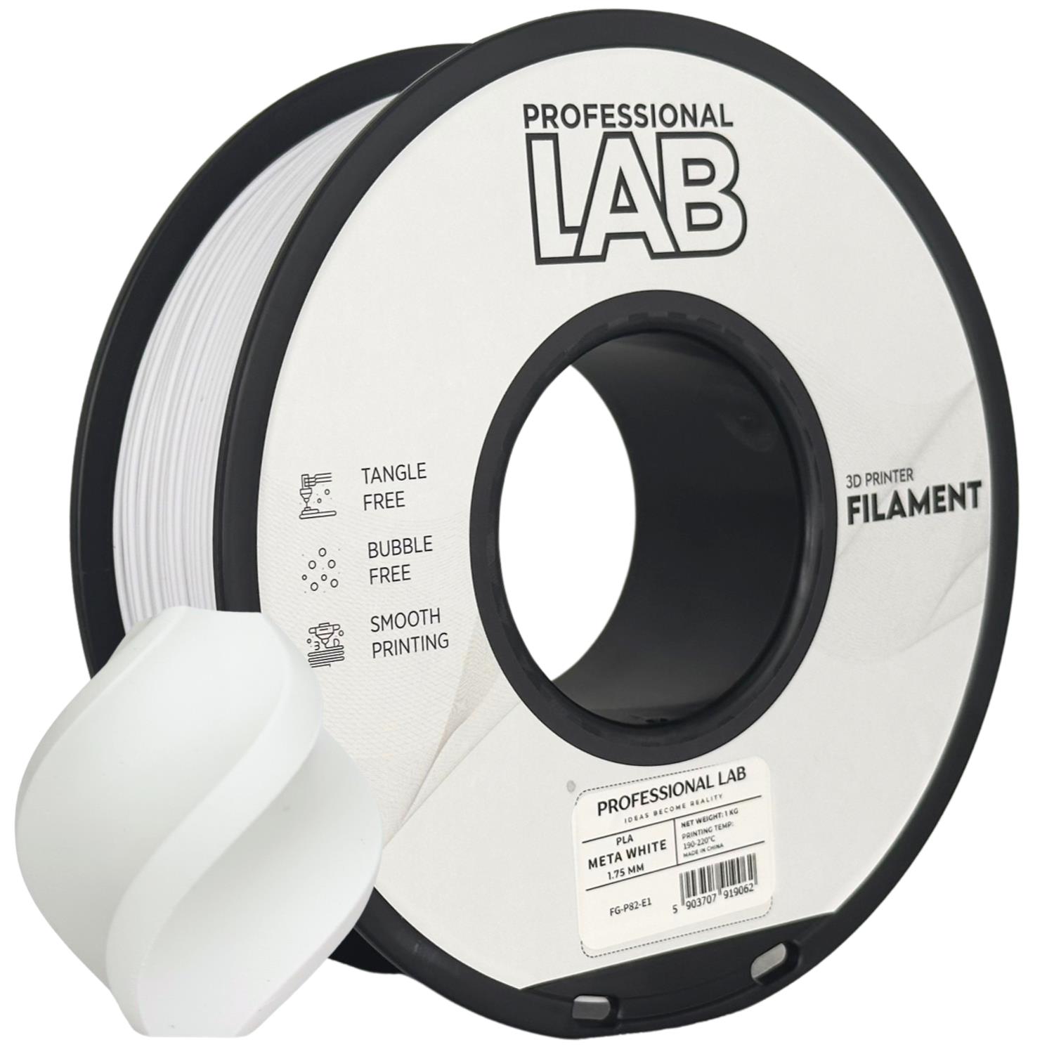 филамент за 3D принтери за принтери и печатащи устройства на 3D print Filament филамент за 3D принтери PLA meta white 1кг. мета бял PLA meta white, Prof. Lab. Ниски цени, прецизно изпълнение, високо качество.