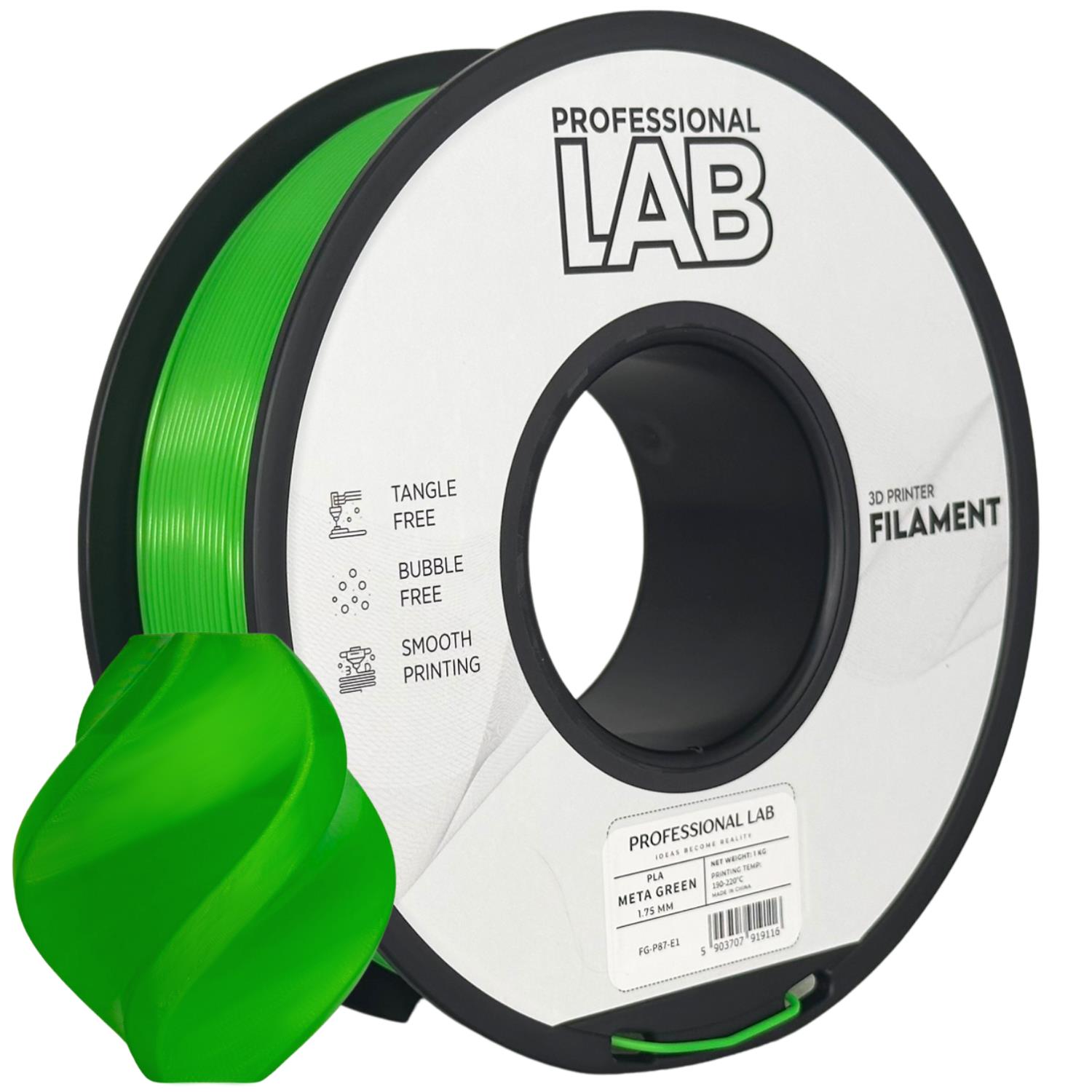 филамент за 3D принтери за принтери и печатащи устройства на 3D print Filament филамент за 3D принтери PLA meta green 1кг. мета зелено PLA meta green, Prof. Lab. Ниски цени, прецизно изпълнение, високо качество.