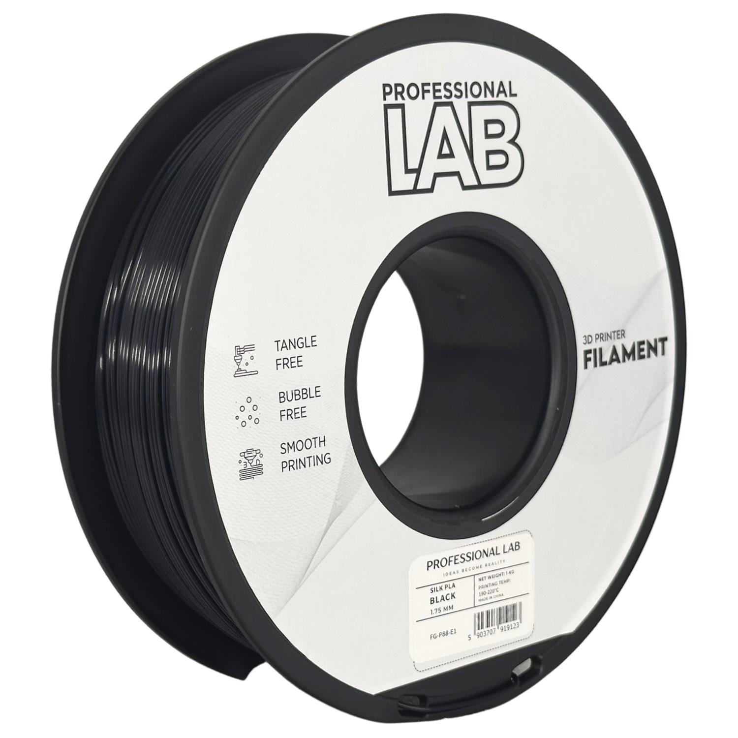 филамент за 3D принтери за принтери и печатащи устройства на 3D print Filament филамент за 3D принтери Silk PLA black 1кг. черен Silk PLA black, Prof. Lab. Ниски цени, прецизно изпълнение, високо качество.