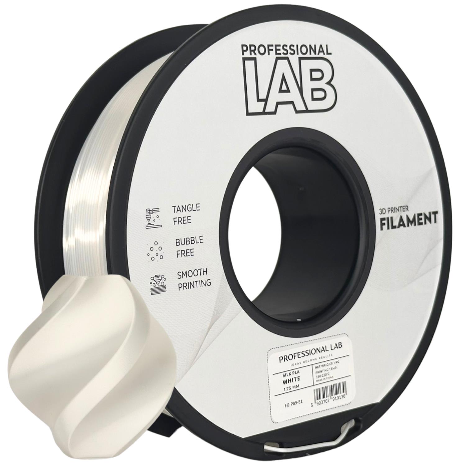 филамент за 3D принтери за принтери и печатащи устройства на 3D print Filament филамент за 3D принтери Silk PLA white 1кг. бял Silk PLA white, Prof. Lab. Ниски цени, прецизно изпълнение, високо качество.