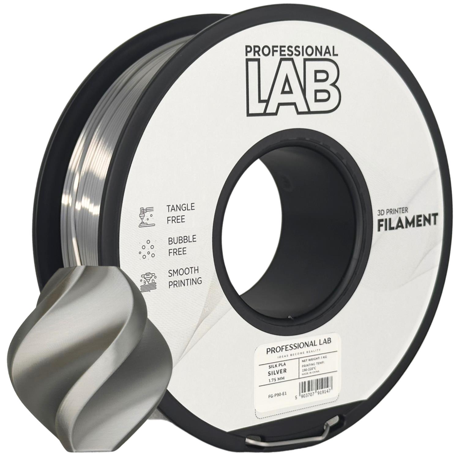 филамент за 3D принтери за принтери и печатащи устройства на 3D print Filament филамент за 3D принтери Silk PLA silver 1кг. цвят сребро Silk PLA silver, Prof. Lab. Ниски цени, прецизно изпълнение, високо качество.