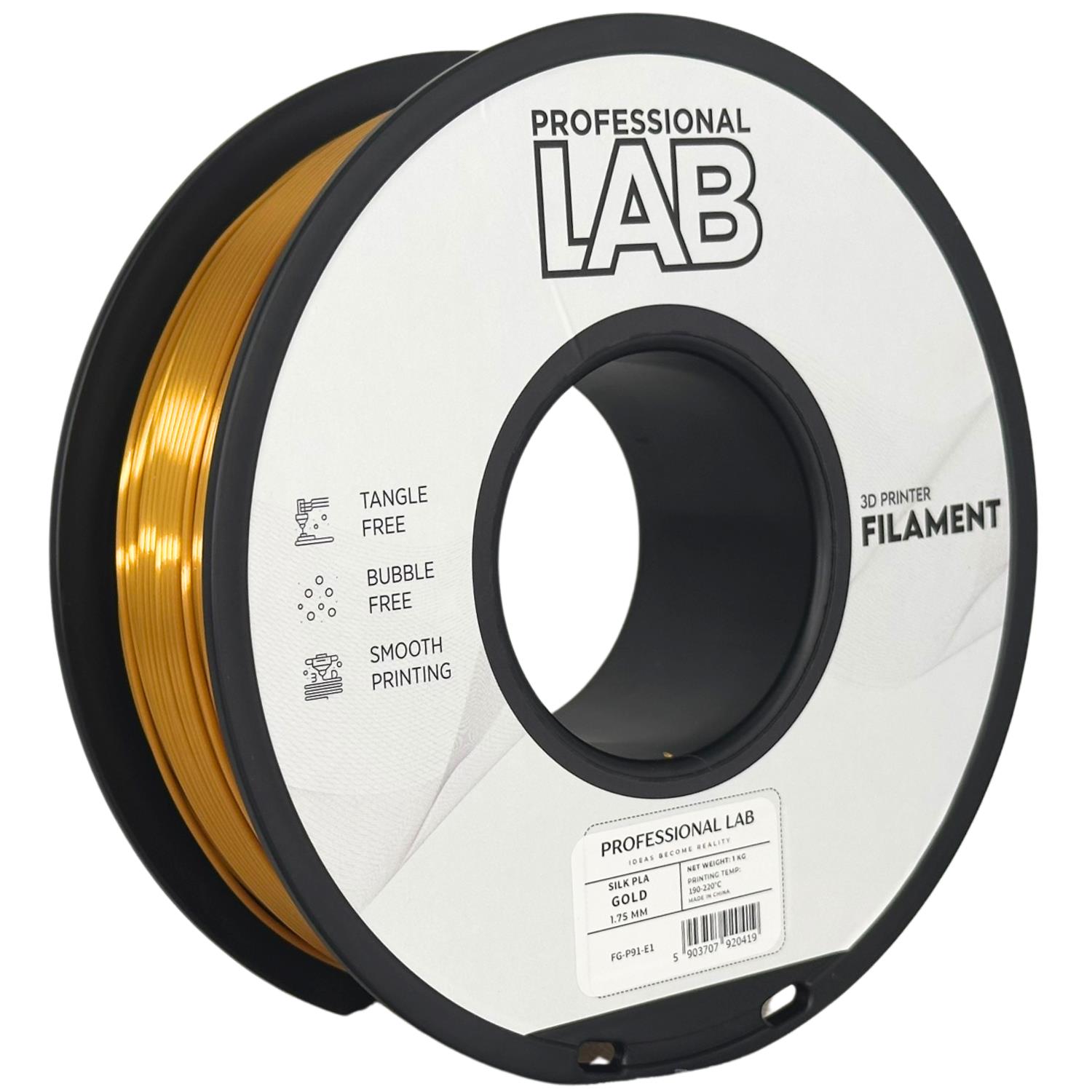 филамент за 3D принтери за принтери и печатащи устройства на 3D print Filament филамент за 3D принтери Silk PLA gold 1kg. цвят злато Silk PLA gold, Prof. Lab.  цнимка 2.