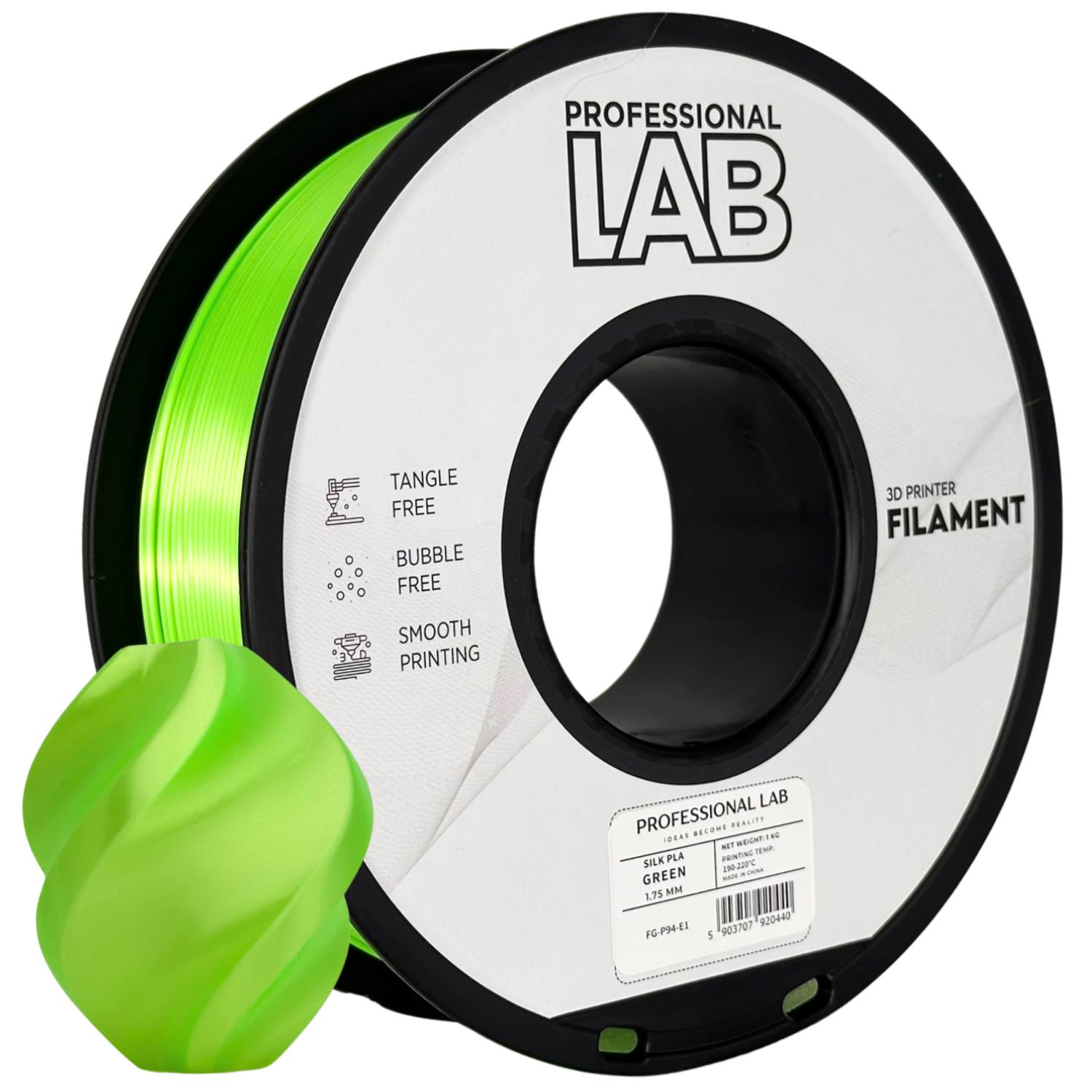 филамент за 3D принтери за принтери и печатащи устройства на 3D print Filament филамент за 3D принтери Silk PLA green 1кг зелен Silk PLA green, Prof. Lab. Ниски цени, прецизно изпълнение, високо качество.