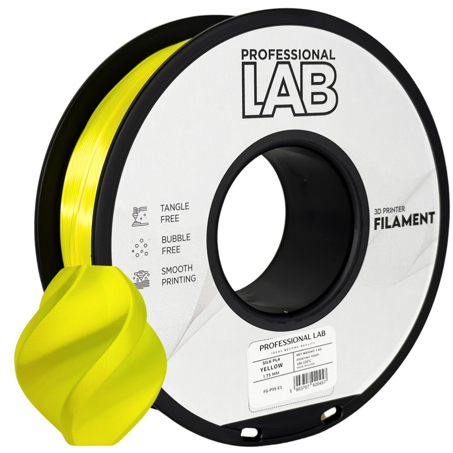 филамент за 3D принтери за принтери и печатащи устройства на 3D print Filament филамент за 3D принтери Silk PLA yellow 1кг. жълт Silk PLA yellow, Prof. Lab. Ниски цени, прецизно изпълнение, високо качество.
