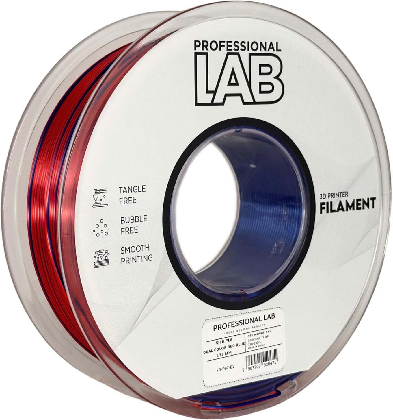 филамент за 3D принтери за принтери и печатащи устройства на 3D print Filament филамент за 3D принтери Silk PLA Dual Color red blue 1кг двуцветен синьо и червено Silk PLA Dual Color red blue, Prof. Lab.  цнимка 2.