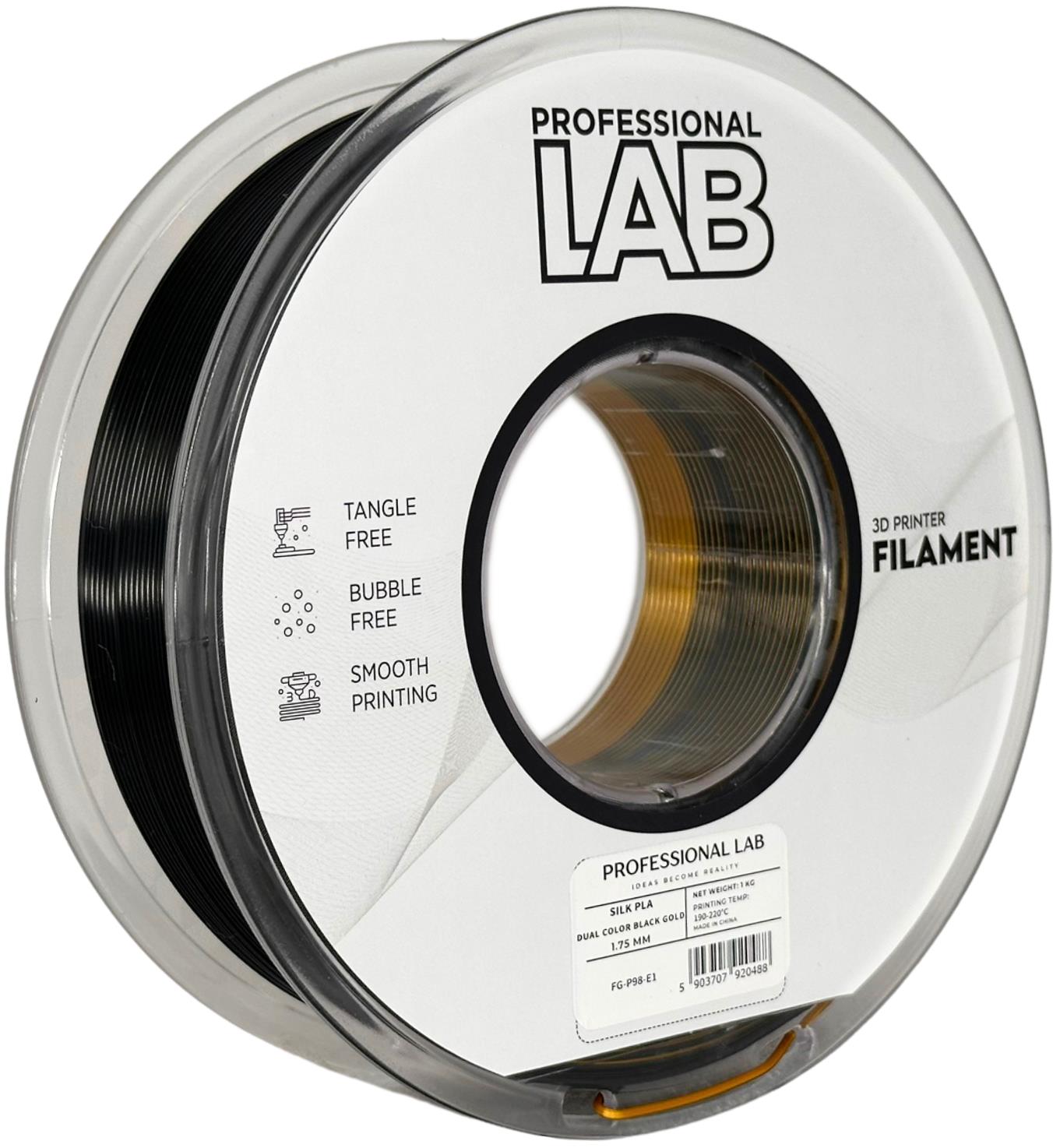 филамент за 3D принтери за принтери и печатащи устройства на 3D print Filament филамент за 3D принтери Silk PLA Dual Color black gold 1кг. двуцветен черно златен Silk PLA Dual Color black gold, Prof. Lab.  цнимка 2.