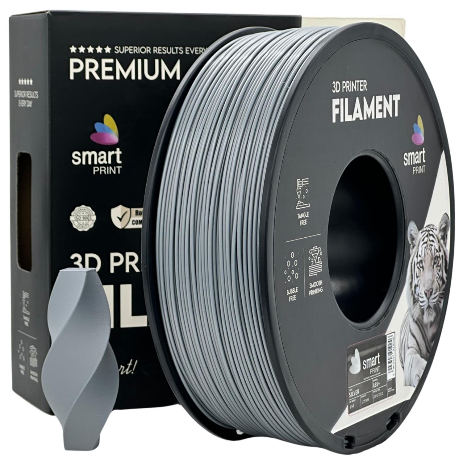 филамент за 3D принтери за принтери и печатащи устройства на 3D print Filament филамент за 3D принтери ABS+ сребърен, silver, 1kg. ABS+ silver, Smart. Ниски цени, прецизно изпълнение, високо качество.