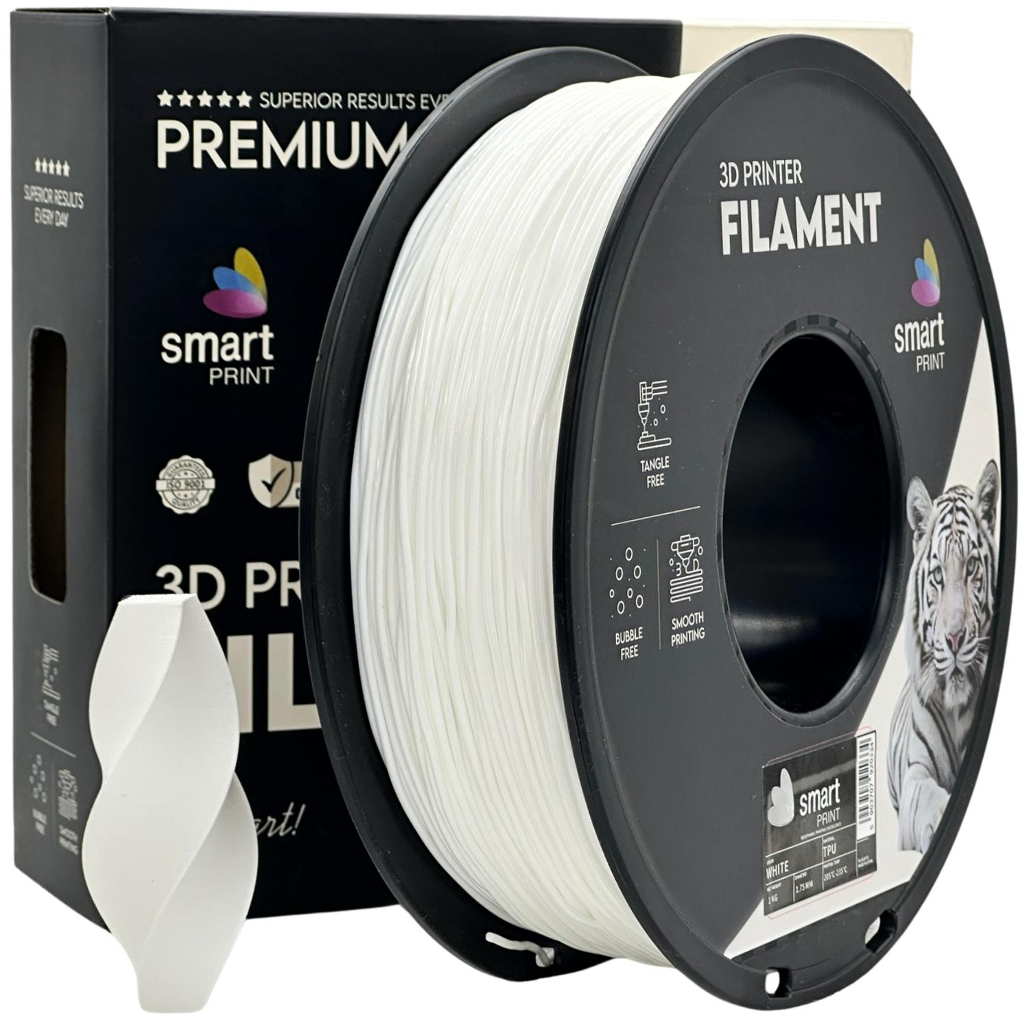 филамент за 3D принтери за принтери и печатащи устройства на 3D print Filament филамент за 3D принтери TPU white 1 кг. бял TPU white, Smart. Ниски цени, прецизно изпълнение, високо качество.