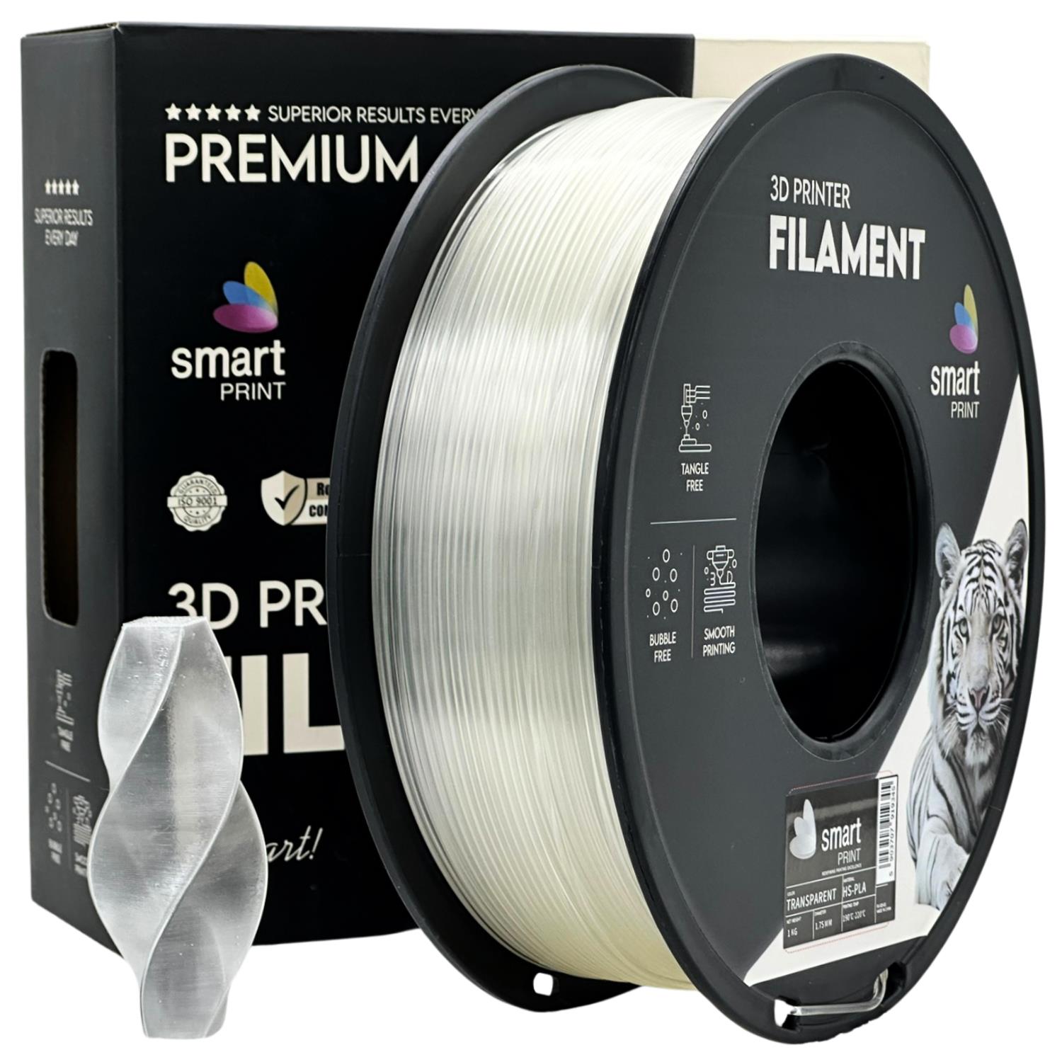 филамент за 3D принтери за принтери и печатащи устройства на 3D print Filament филамент за 3D принтери HS-PLA transparent 1кг. прозрачен HS-PLA transparent, Smart. Ниски цени, прецизно изпълнение, високо качество.