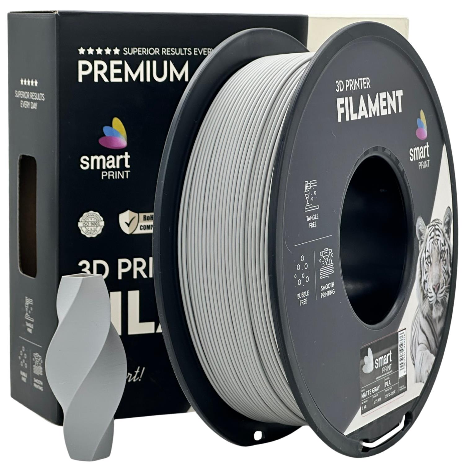 филамент за 3D принтери за принтери и печатащи устройства на 3D print Filament филамент за 3D принтери PLA matte gray 1кг сив PLA matte gray, Smart. Ниски цени, прецизно изпълнение, високо качество.