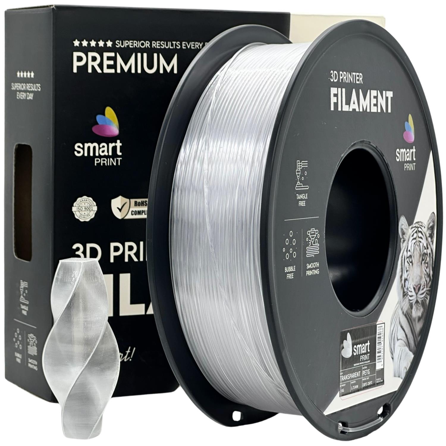 филамент за 3D принтери за принтери и печатащи устройства на 3D print Filament филамент за 3D принтери PETG transparent 1кг прозрачен PETG transparent, Smart. Ниски цени, прецизно изпълнение, високо качество.