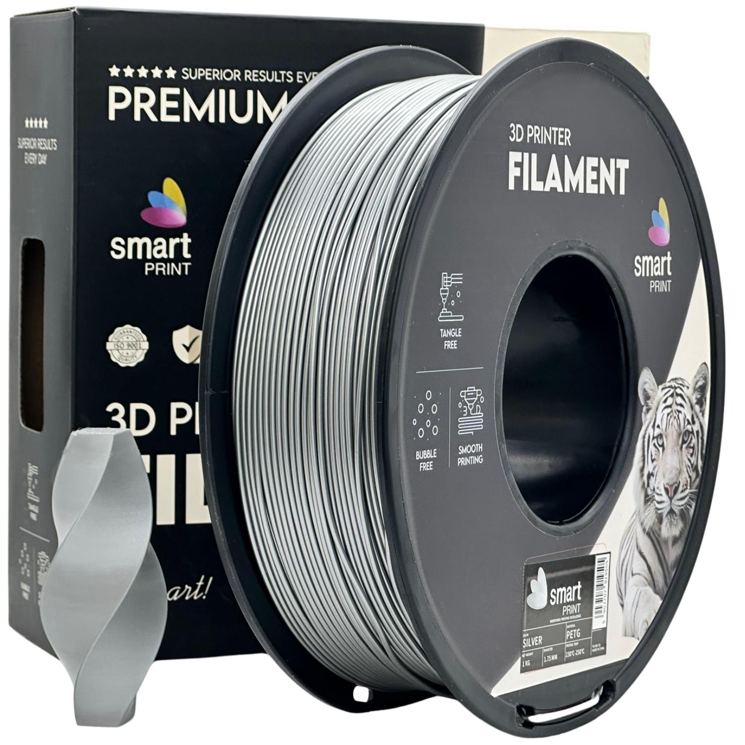 филамент за 3D принтери за принтери и печатащи устройства на 3D print Filament филамент за 3D принтери PETG silver 1кг сребърен PETG silver, Smart. Ниски цени, прецизно изпълнение, високо качество.