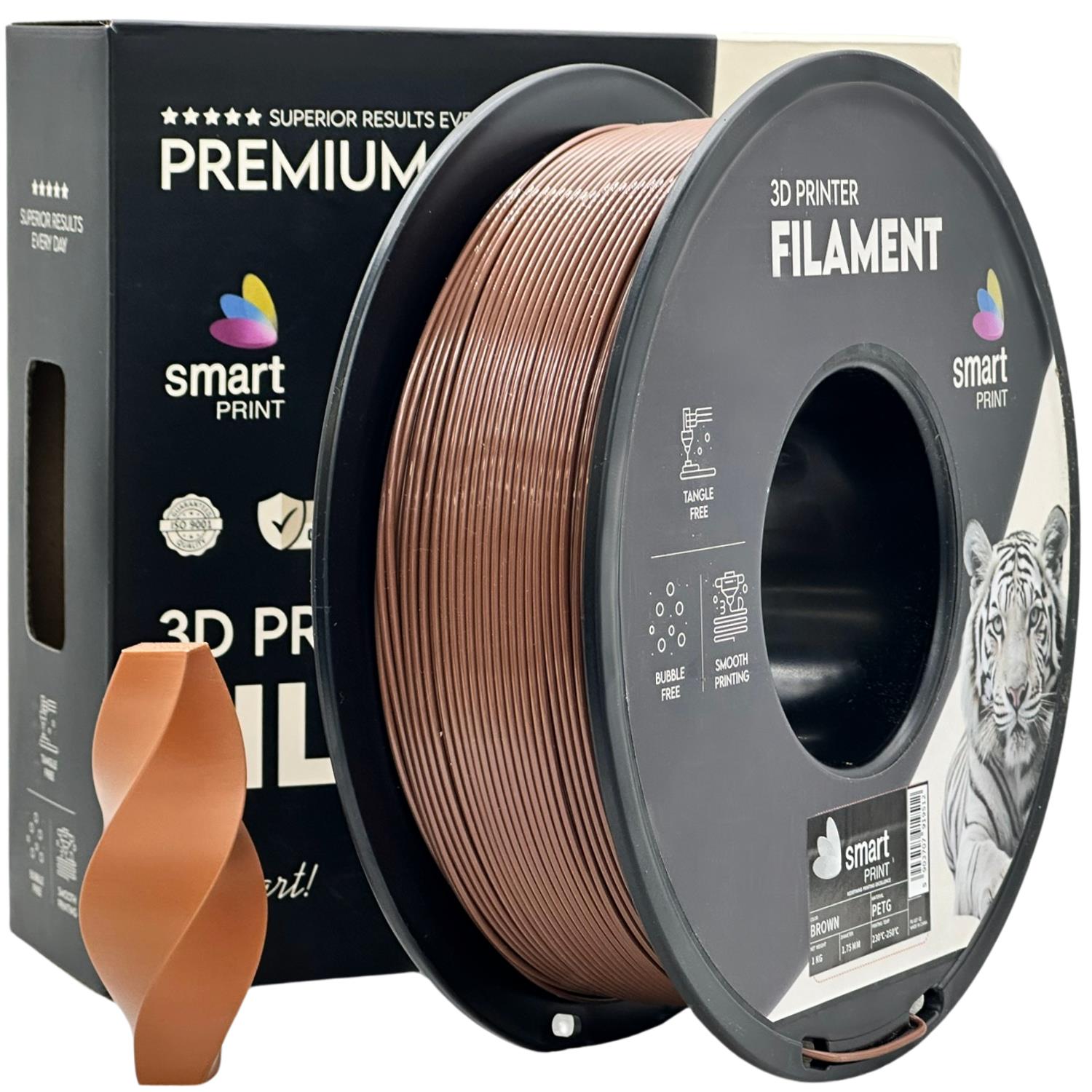 филамент за 3D принтери за принтери и печатащи устройства на 3D print Filament филамент за 3D принтери PETG brown 1кг. кафяв PETG brown, Smart. Ниски цени, прецизно изпълнение, високо качество.