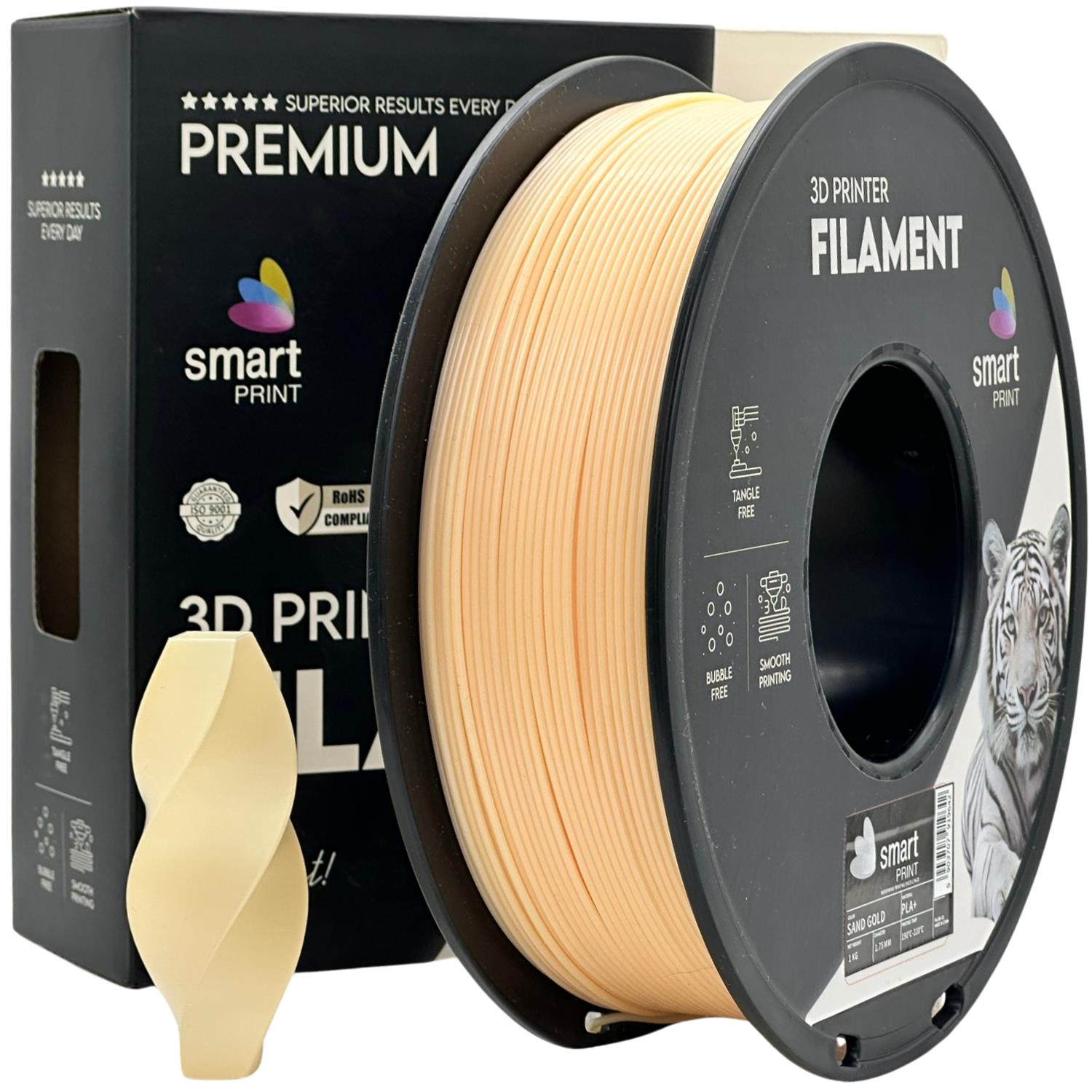 филамент за 3D принтери за принтери и печатащи устройства на 3D print Filament филамент за 3D принтери PLA+ sand gold 1кг златен пясък PLA+ sand gold, Smart. Ниски цени, прецизно изпълнение, високо качество.