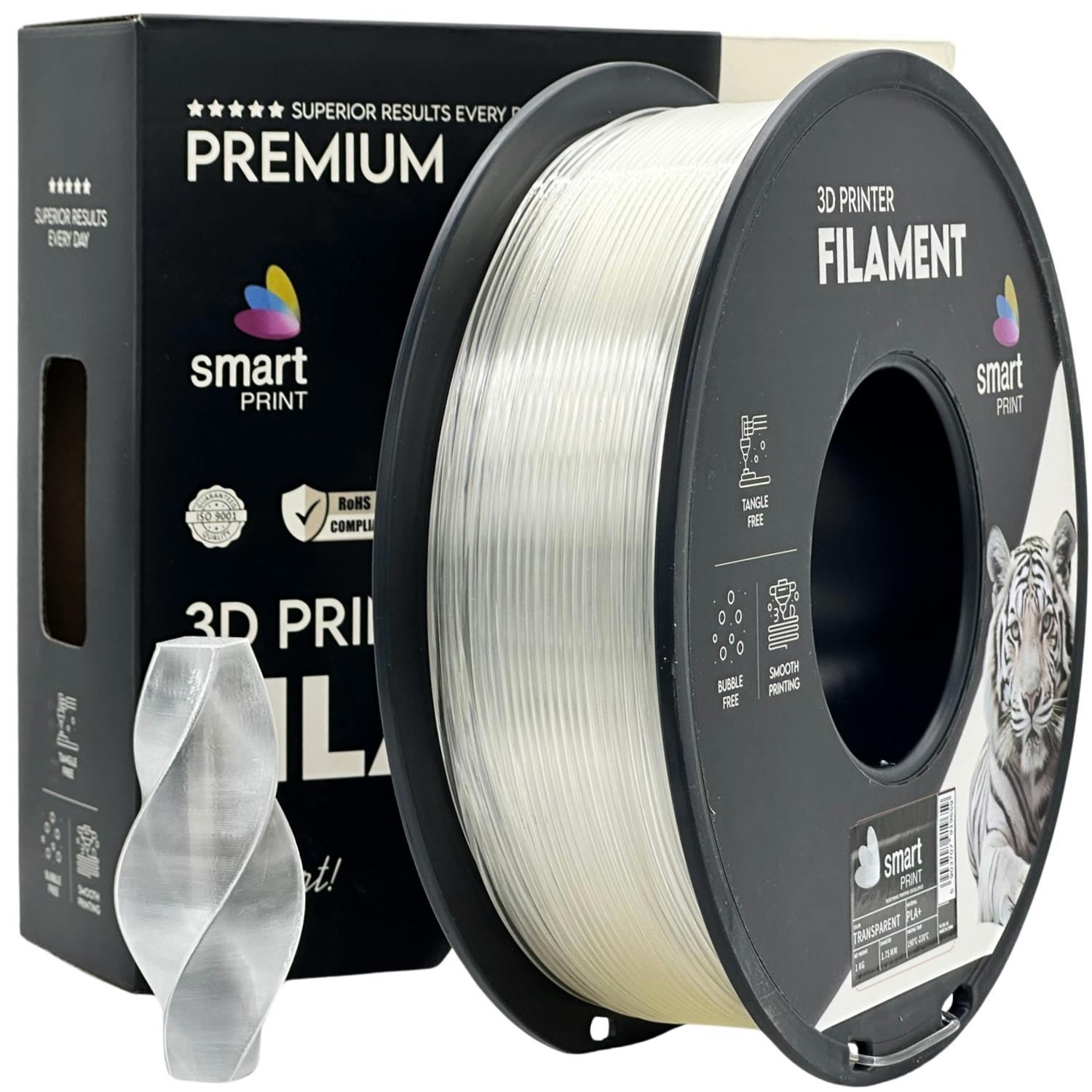 филамент за 3D принтери за принтери и печатащи устройства на 3D print Filament филамент за 3D принтери PLA+ transparent, прозрачен 1кг. PLA+ transparent, Smart. Ниски цени, прецизно изпълнение, високо качество.