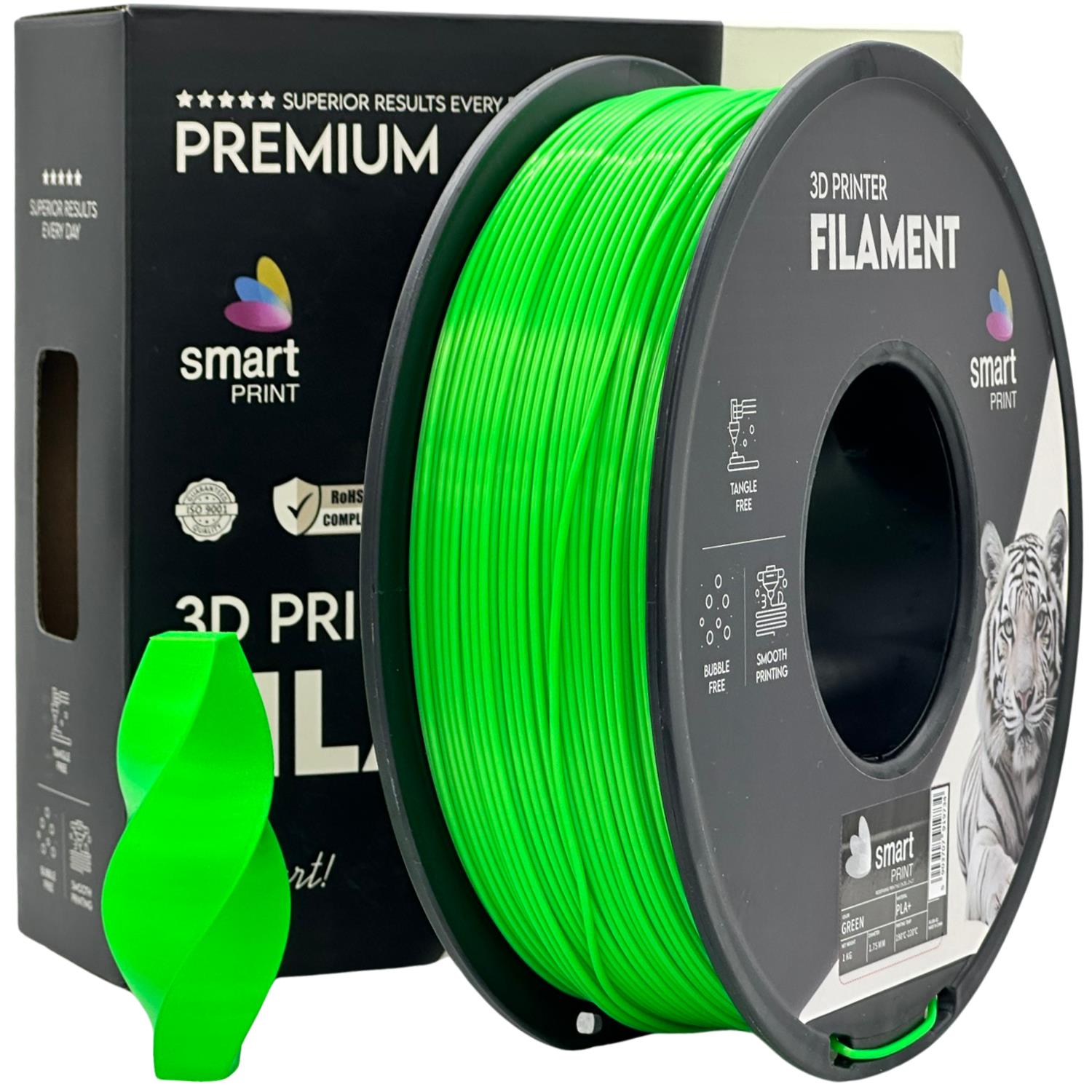 филамент за 3D принтери за принтери и печатащи устройства на 3D print Filament филамент за 3D принтери PLA+ green 1kg. зелен PLA+ green, Smart. Ниски цени, прецизно изпълнение, високо качество.