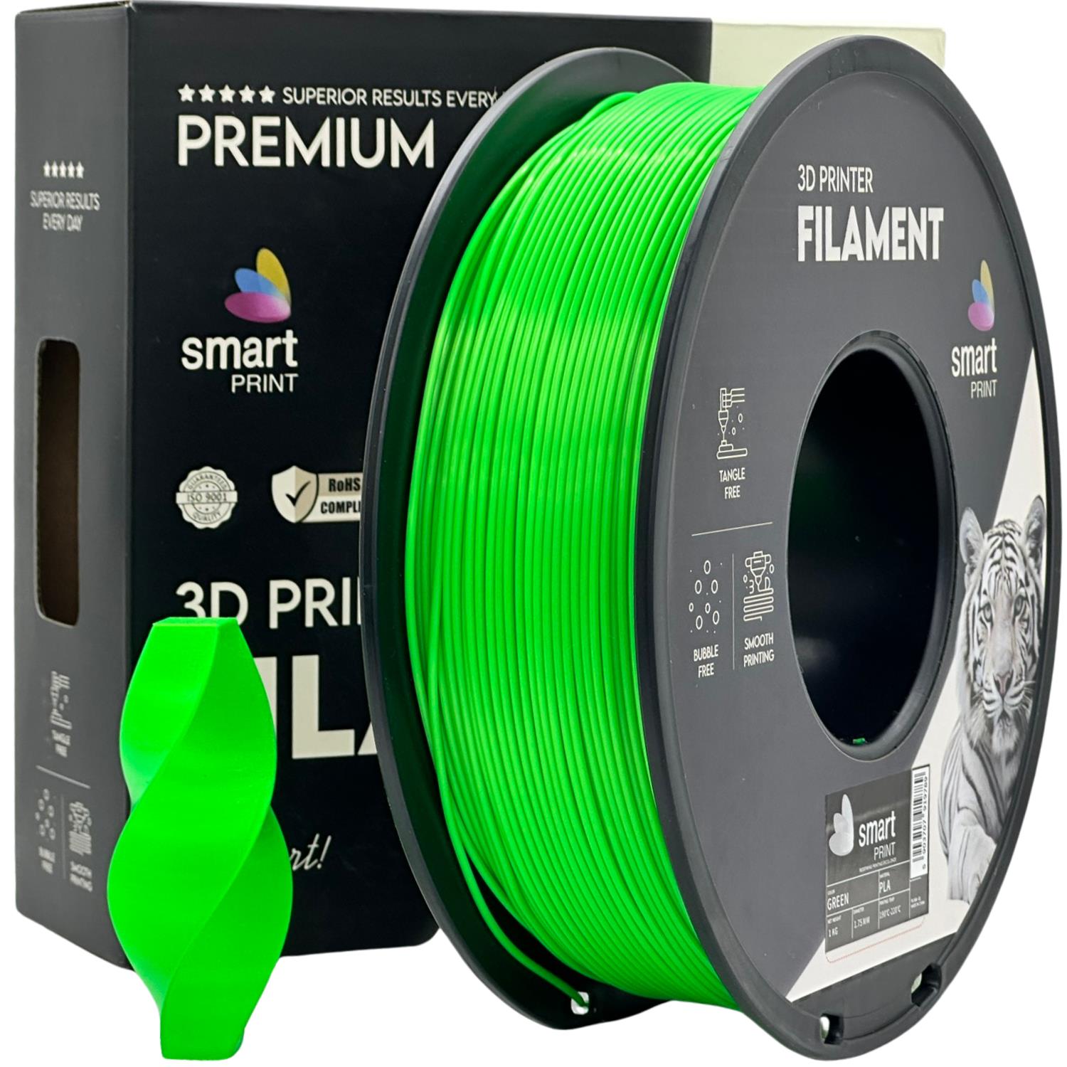 филамент за 3D принтери за принтери и печатащи устройства на 3D print Filament филамент за 3D принтери PLA green 1 кг. зелен PLA green, Smart Print. Ниски цени, прецизно изпълнение, високо качество.