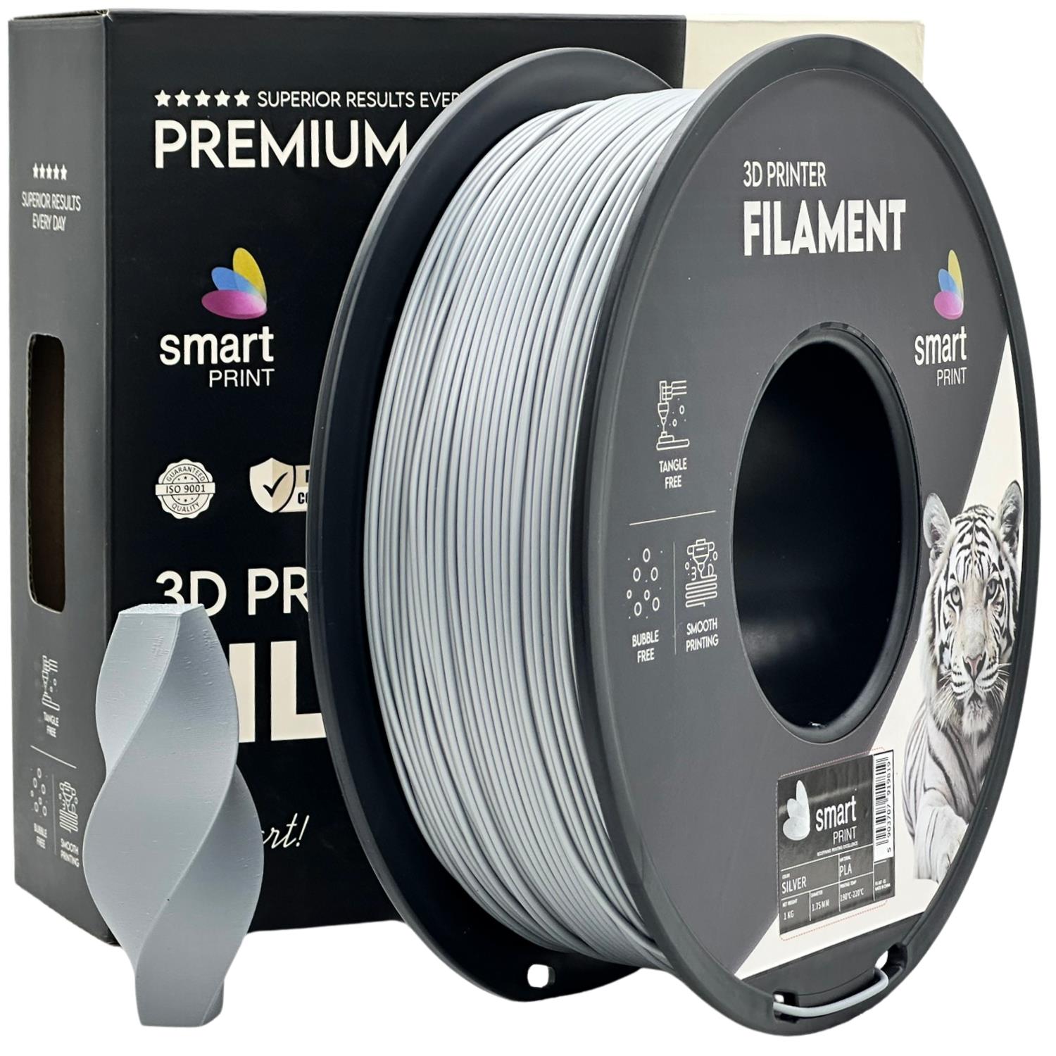 филамент за 3D принтери за принтери и печатащи устройства на 3D print Filament филамент за 3D принтери PLA silver 1kg сив/сребърен PLA silver, Smart. Ниски цени, прецизно изпълнение, високо качество.