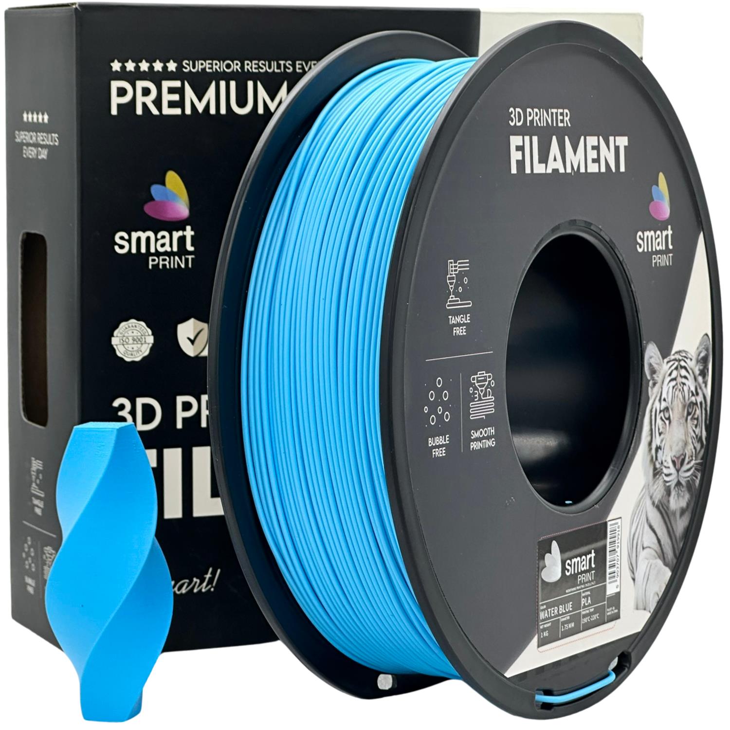 филамент за 3D принтери за принтери и печатащи устройства на 3D print Filament филамент за 3D принтери PLA water blue 1 кг. водно синьо PLA water blue, Smart. Ниски цени, прецизно изпълнение, високо качество.