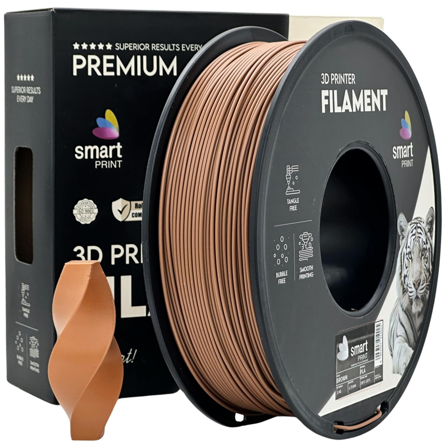 филамент за 3D принтери за принтери и печатащи устройства на 3D print Filament филамент за 3D принтери PLA brown 1 кг. кафяв PLA brown, Smart. Ниски цени, прецизно изпълнение, високо качество.