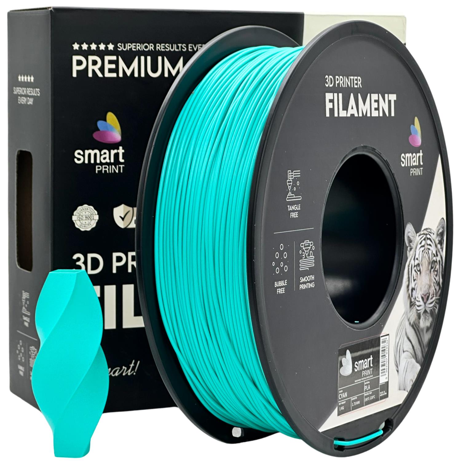 филамент за 3D принтери за принтери и печатащи устройства на 3D print Filament филамент за 3D принтери PLA cyan 1кг. Циан / светло син PLA cyan, Smart. Ниски цени, прецизно изпълнение, високо качество.