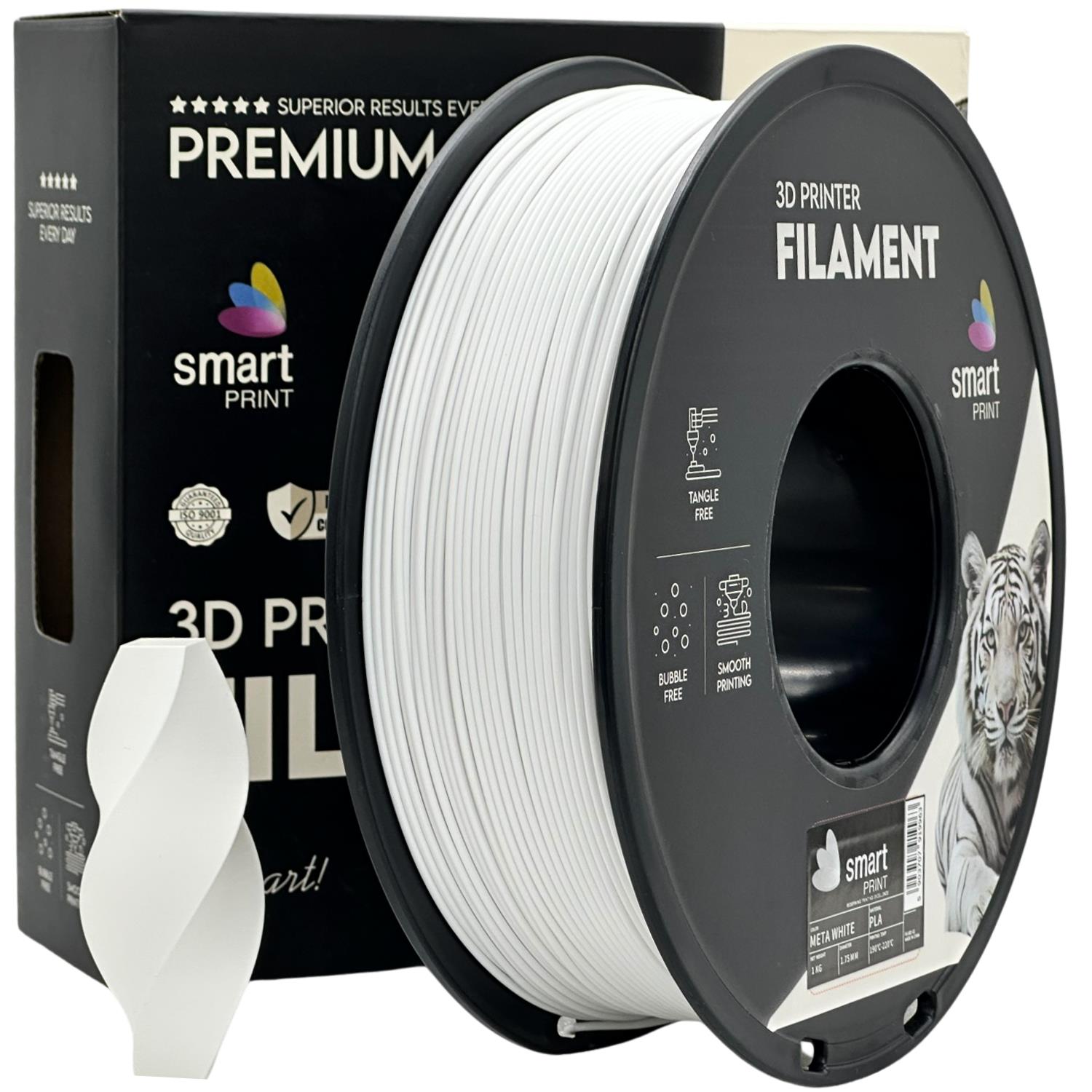 филамент за 3D принтери за принтери и печатащи устройства на 3D print Filament филамент за 3D принтери PLA 1кг бял, white PLA meta white, Smart. Ниски цени, прецизно изпълнение, високо качество.