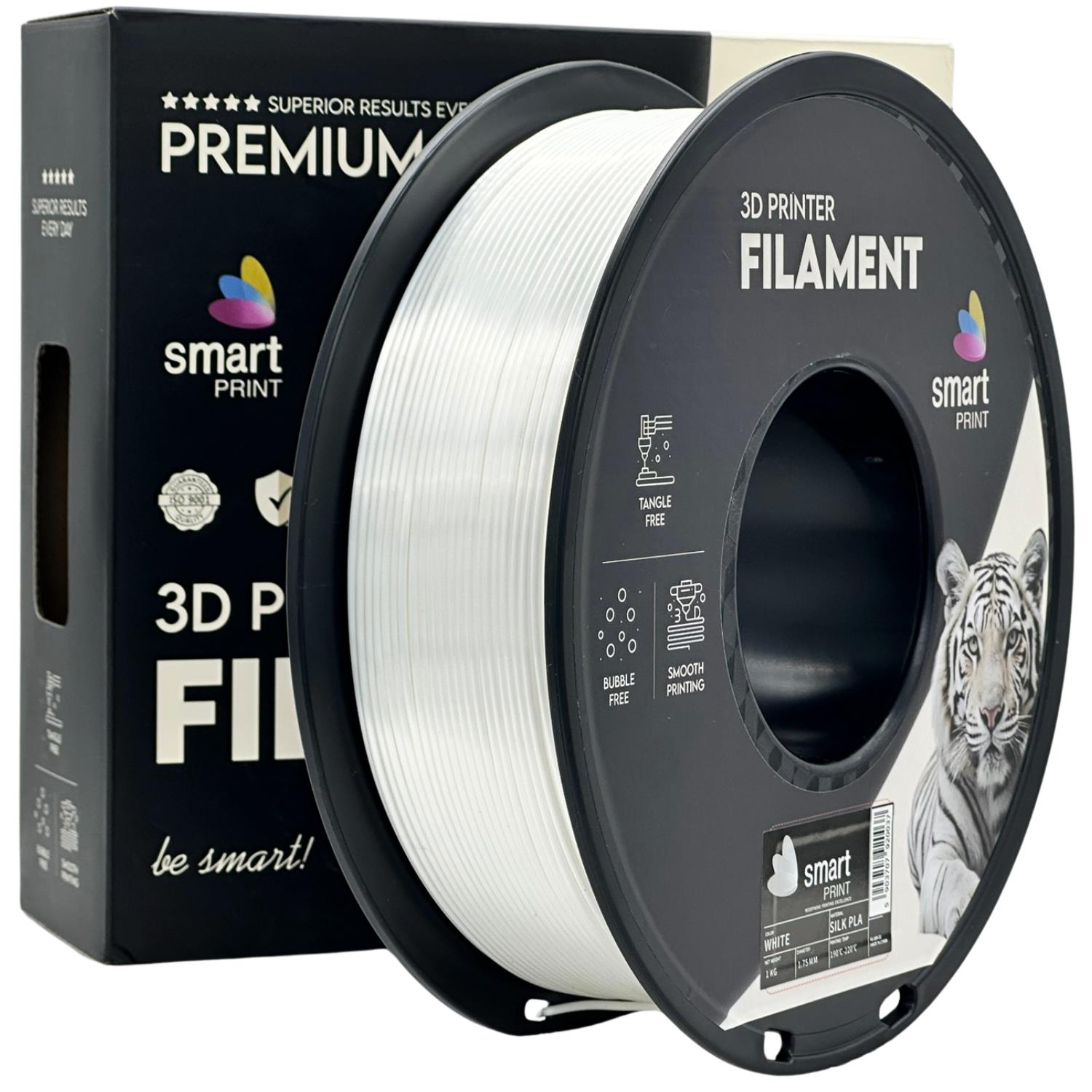филамент за 3D принтери за принтери и печатащи устройства на 3D print Filament филамент за 3D принтери Silk PLA white 1 кг. бял Silk PLA white, Smart Print. Ниски цени, прецизно изпълнение, високо качество.