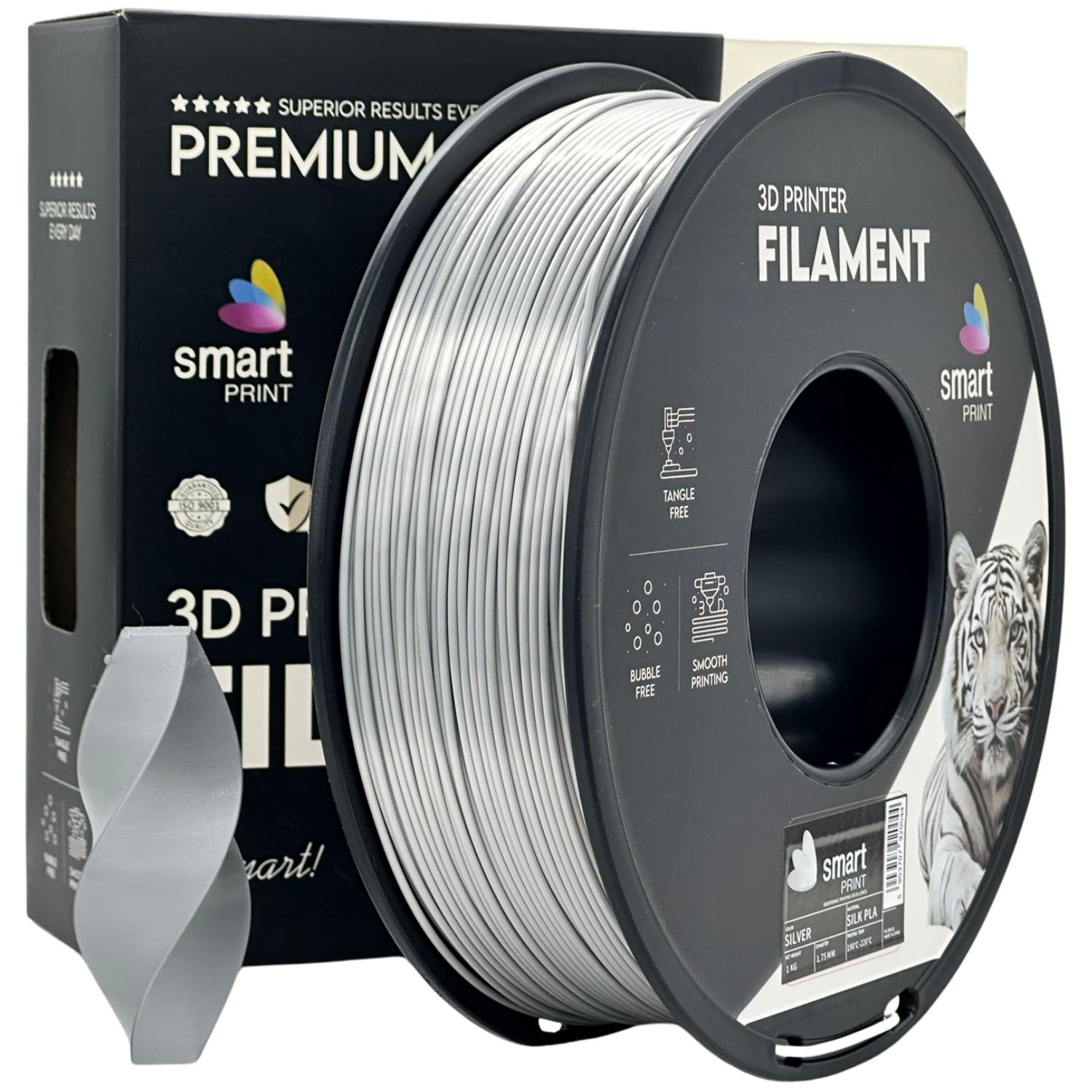 филамент за 3D принтери за принтери и печатащи устройства на 3D print Filament филамент за 3D принтери Silk PLA silver 1 кг. сребро Silk PLA silver, Smart Print. Ниски цени, прецизно изпълнение, високо качество.