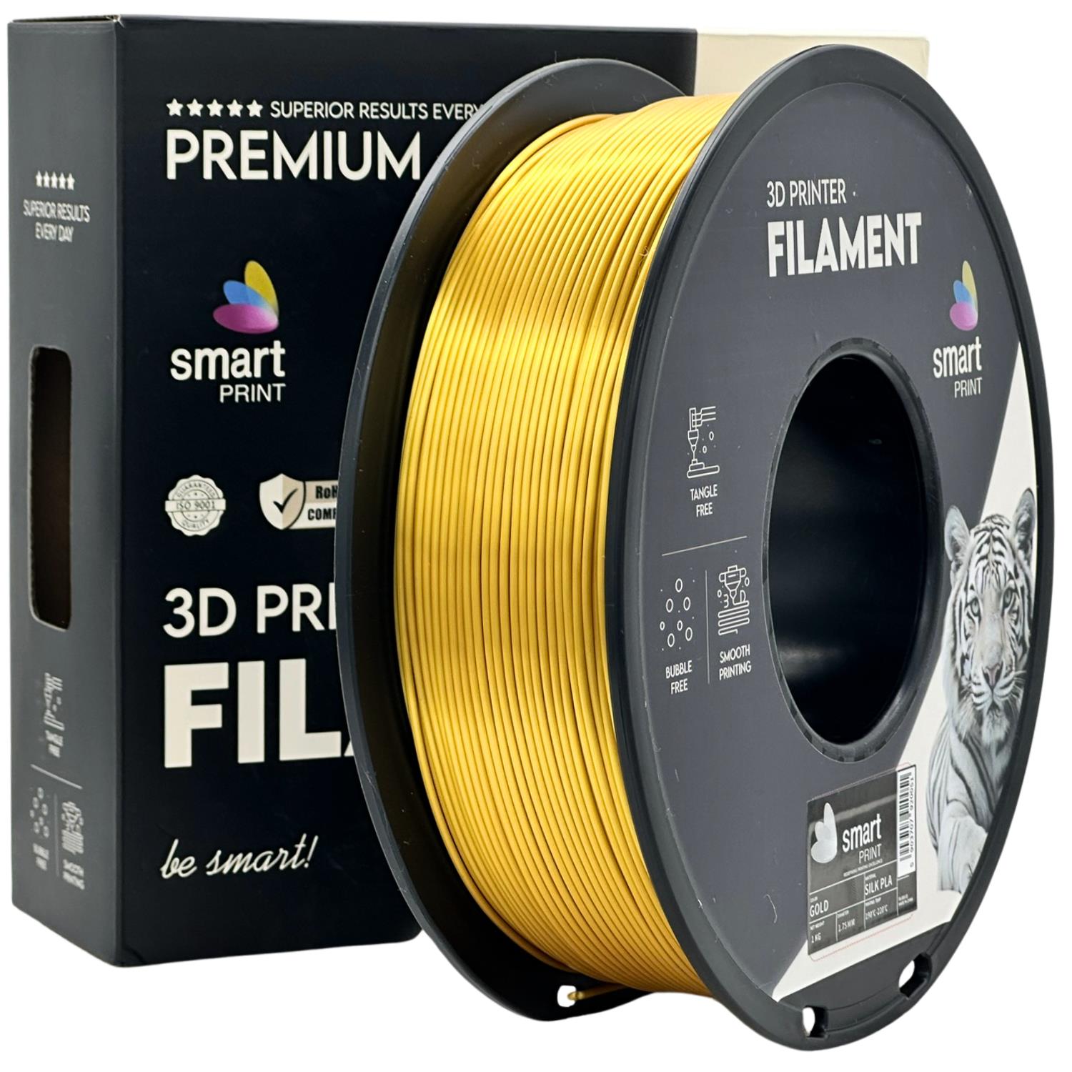 филамент за 3D принтери за принтери и печатащи устройства на 3D print Filament филамент за 3D принтери Silk PLA gold 1кг. злато Silk PLA gold, Smart. Ниски цени, прецизно изпълнение, високо качество.