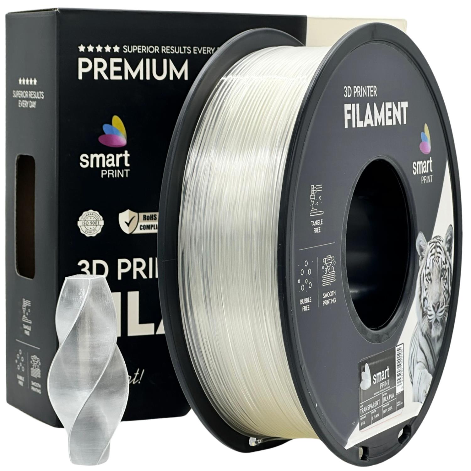 филамент за 3D принтери за принтери и печатащи устройства на 3D print Filament филамент за 3D принтери Silk PLA transparent 1 кг. прозрачен Silk PLA transparent, Smart Print. Ниски цени, прецизно изпълнение, високо качество.