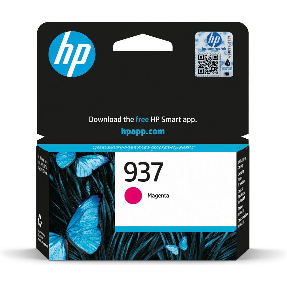 Оригинална мастилена касета за принтери и печатащи устройства на NNN Hewlett Packard (HP) OfficeJet Pro 9730e, Hewlett Packard (HP) OfficeJet Pro 9130B, Hewlett Packard (HP) OfficeJet Pro 9110B, Hewlett Packard (HP) OfficeJet Pro 9120e, Hewlett Packard (HP) OfficeJet Pro 9130e, Hewlett Packard (HP) OfficeJet Pro 9720,  HP 937 4S6W3NE оригинална мастилена касета (магента). Ниски цени, прецизно изпълнение, високо качество.