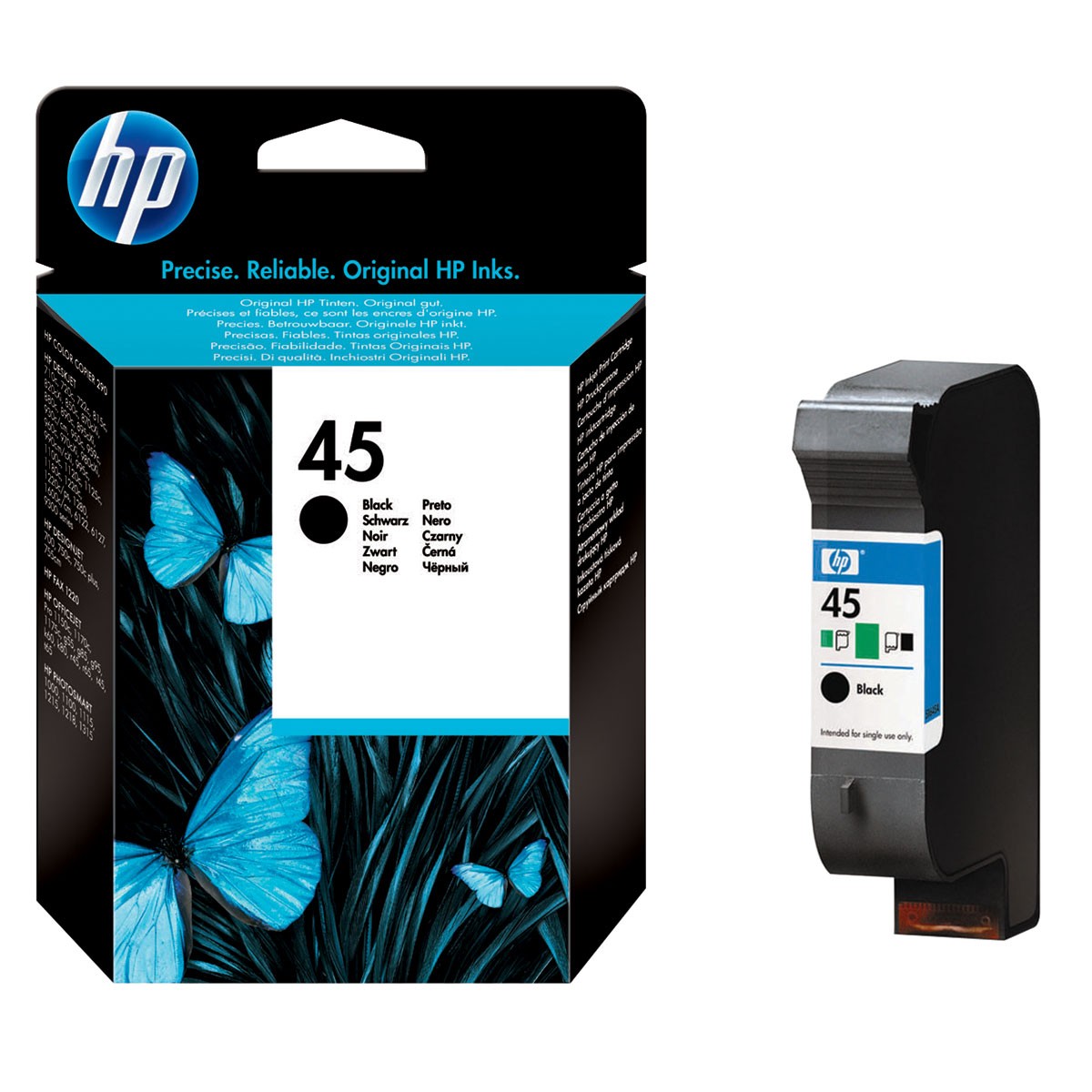 патрон, мастилена касета-глава, мастилница за принтери и печатащи устройства на Hewlett Packard (HP) PhotoSmart 1215 51645A No 45. Ниски цени, прецизно изпълнение, високо качество.